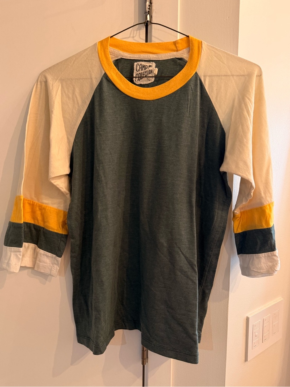 Camp Collection 3/4 Sleeve Tee  |  Green and Yellow  |  Size Small